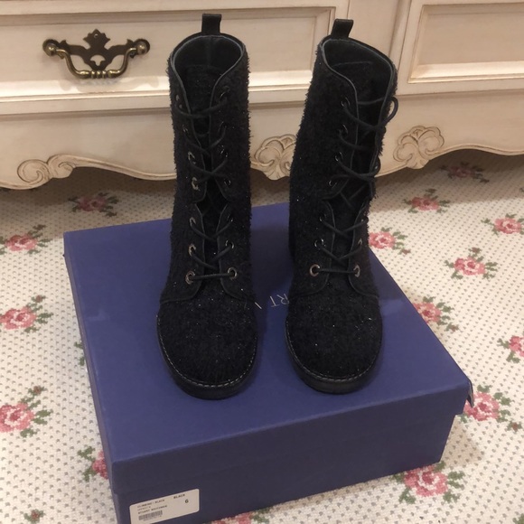Stuart Weitzman Climbing Boots Black Boucle - Picture 2 of 5
